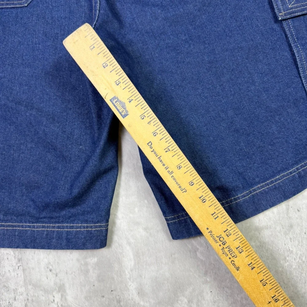 Enyce Mens Baggy Denim Cargo Shorts Blue Dark Wash Streetwear Size 36 Vintage